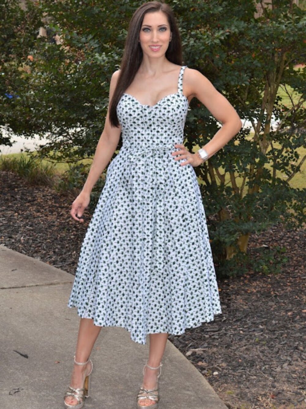 Milly Palm Tree Fit & Flare Midi Dress